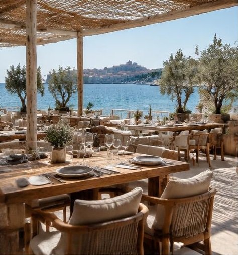 Restaurant de plage, intérieur à Antibes